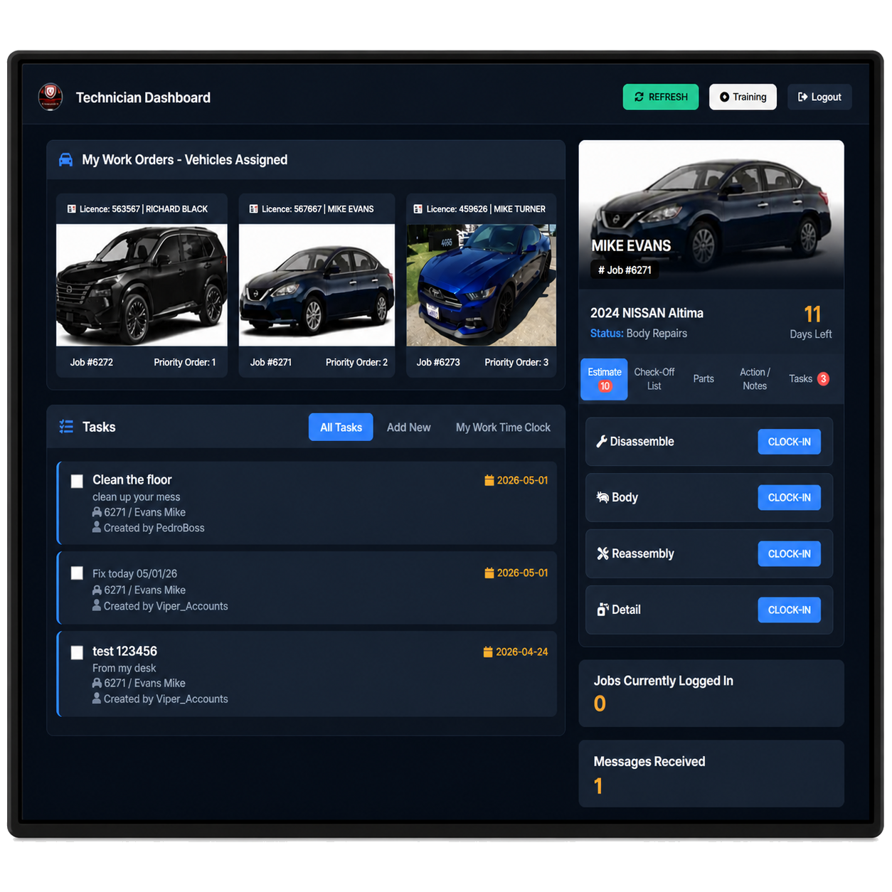 Cyber Garage employee technician dashboard